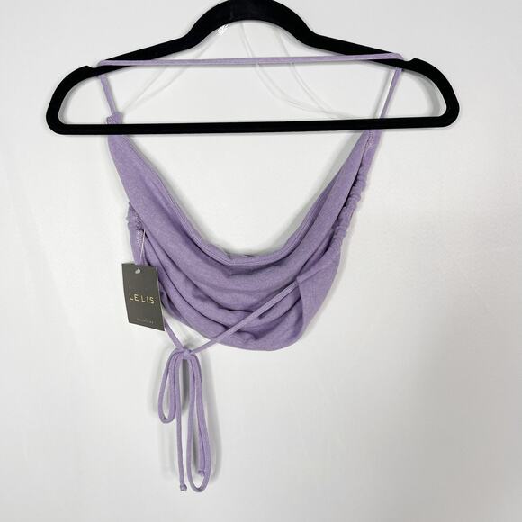 New Le Lis Small S Purple Cropped Cowl Neck Tie Open Back Summer Crop Tank - Picture 2 of 10